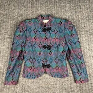 Vtg 90s Doncaster Jacket Womens S Tapestry Brocade Frog Closure Made in USA